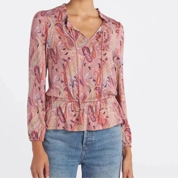Les Serein Locarno Peplum Blouse Pink Paisley Sz L Large Stitch Fix NWT - Picture 1 of 11